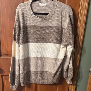 Zenana Outfitters Crewneck Sweater - Brown, Cream, White